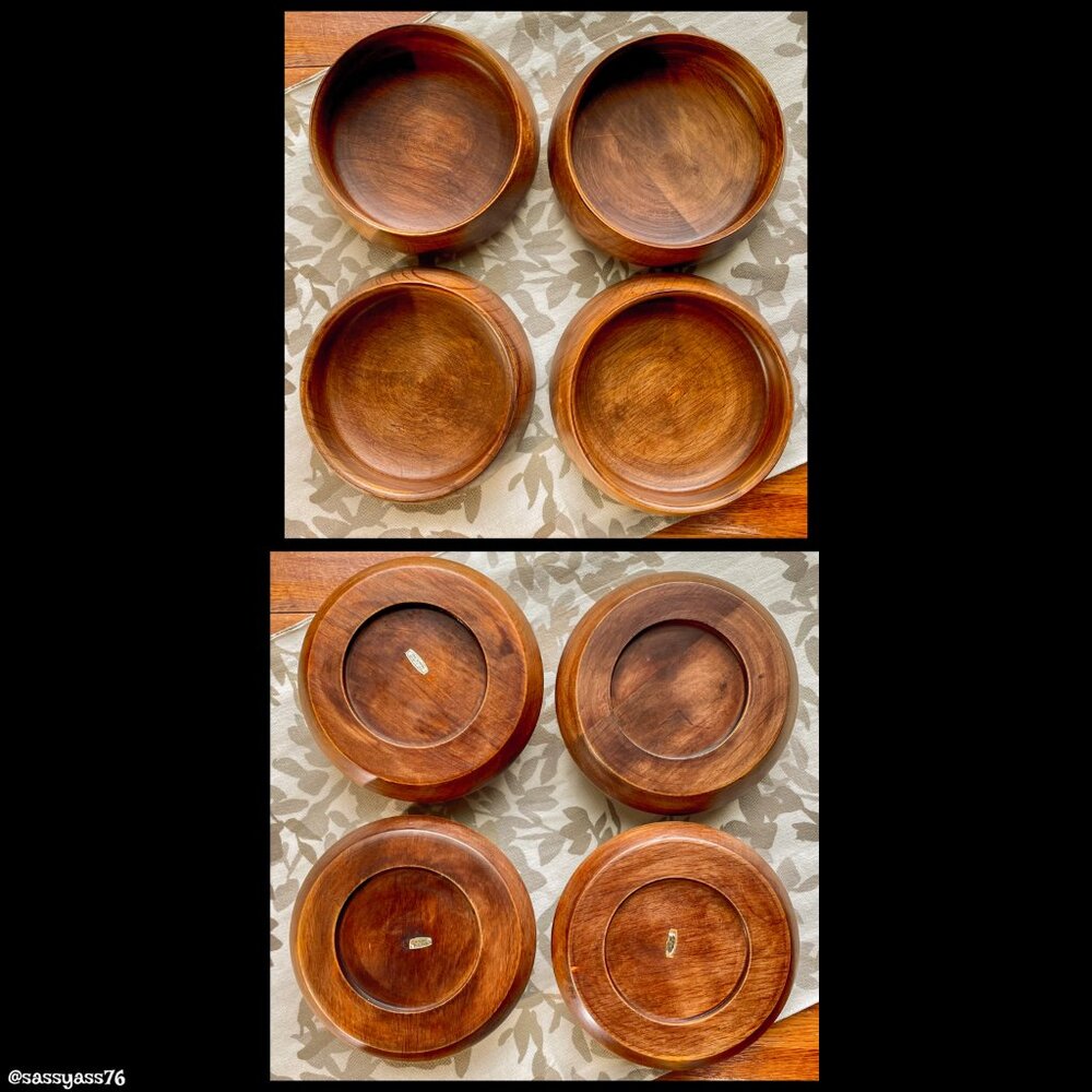⭐️HP⭐️VTG▪️ 70's 80's Boho Rustic Set of ASIAN WOOD Serving Bowl Spoon & 7 Bowls - Picture 5 of 10